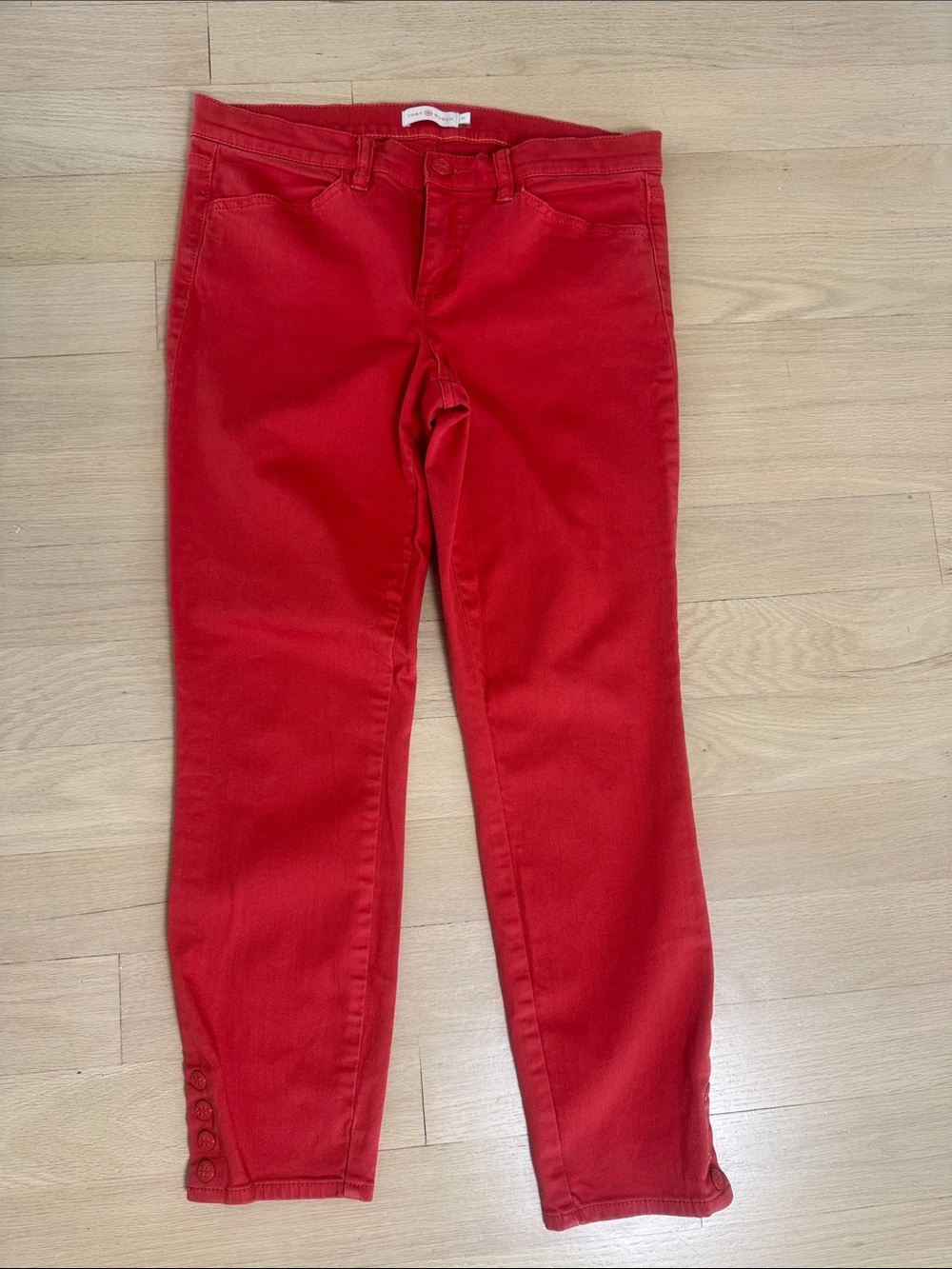 Tory Burch Coral Orange Cropped Ankle Jeans Pants size 31